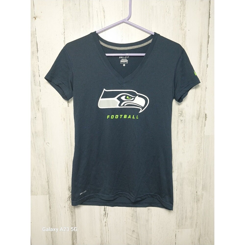 Nike Dri-Fit Women's M Seattle Seahawks T Shirt Blue V Neck